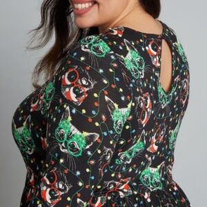 MODCLOTH Holiday Party Christmas Trees Stretch Babydoll Dress • New with Tags